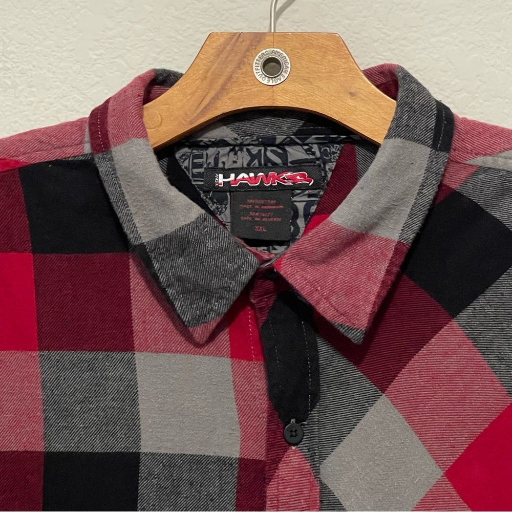 Tony Hawk Flannel Shirt Size XXL in Red Plaid 100% Cotton w/ Pocket Skateboard